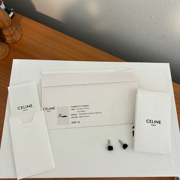 Celine Kitten T-Strap Heels with gold Triomphe Detail - Picture 5 of 5